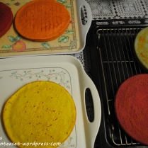 5. Bake in the oven in the baking tins. We used two tins and baked two at a time for 25 mins each. Leave to cool down.